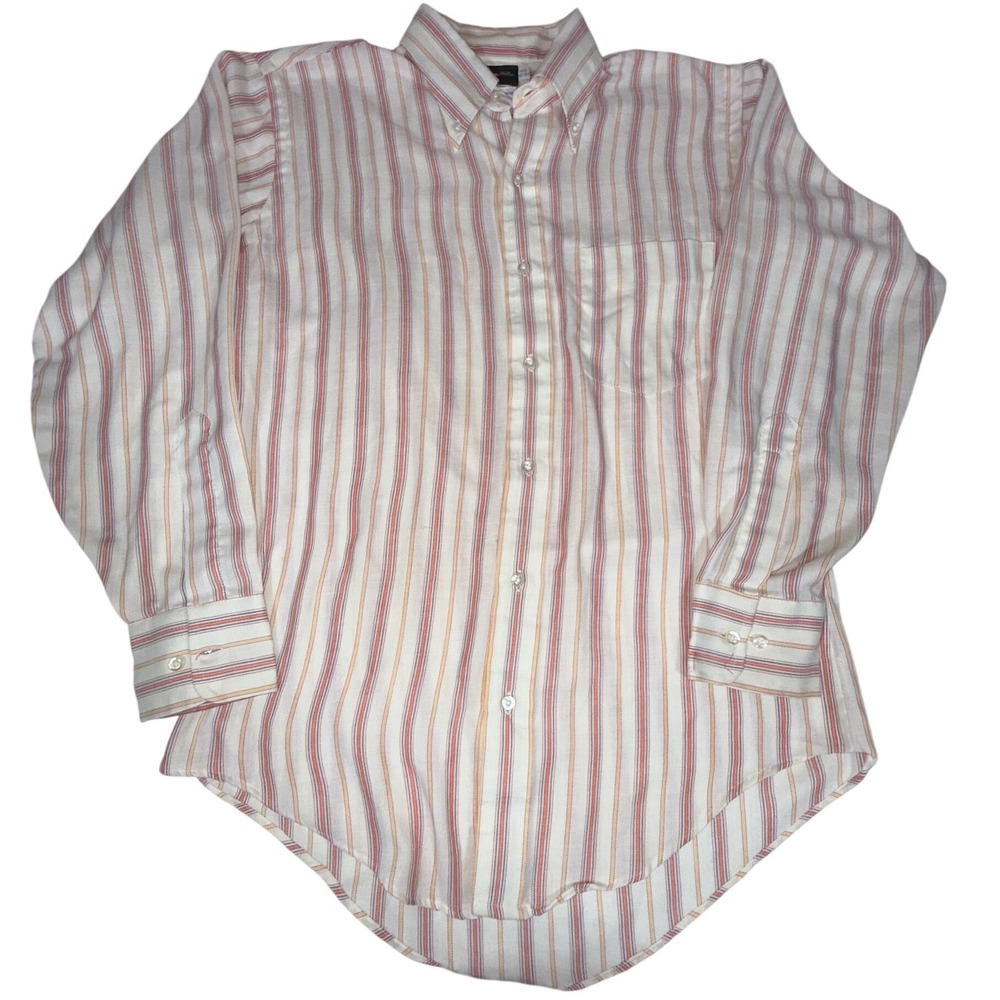 Vintage John Miller Men's 15.5 32-33 White Red Stripe Button Down Shirt